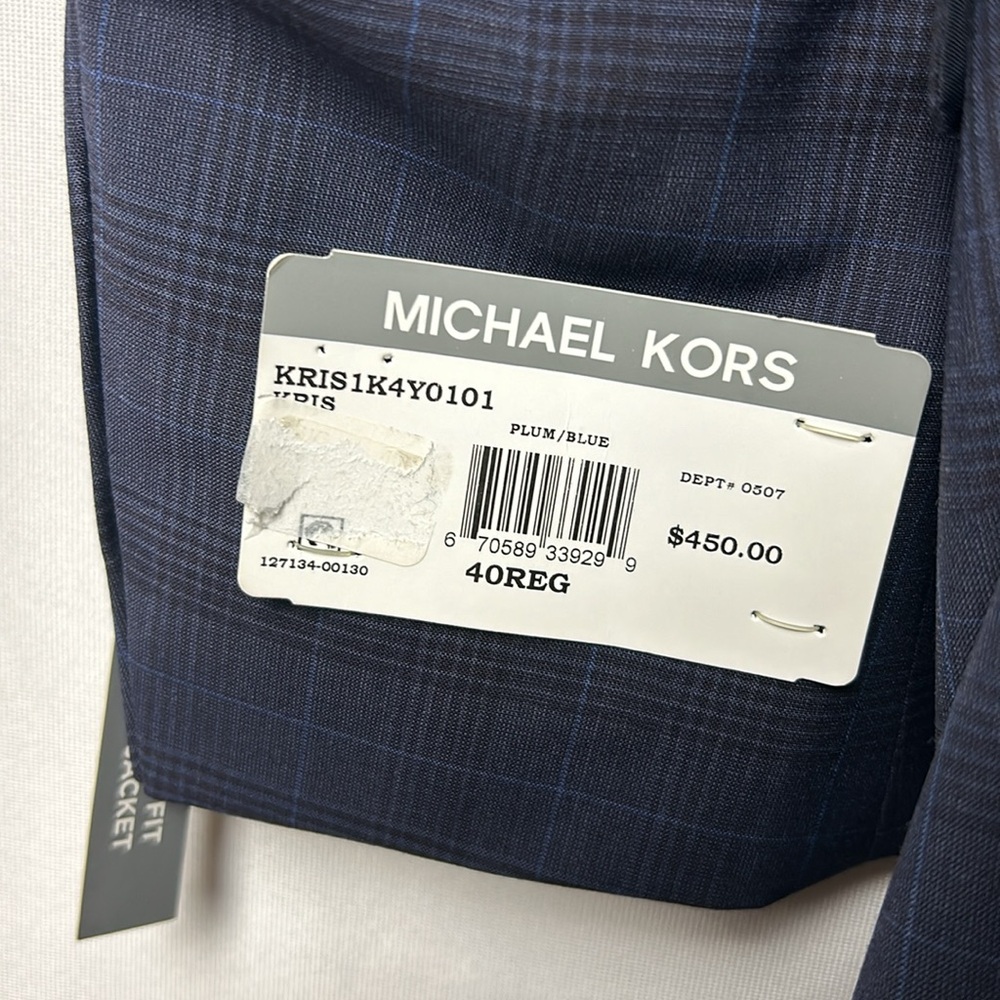 Michael Kors Men's Classic Fit Wool-Blend Plaid Suit Jacket - Plum Blue 40R - Picture 7 of 7